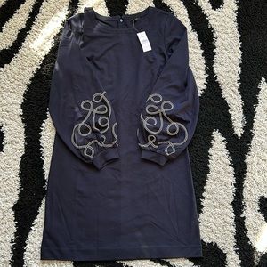 NWT Ann Taylor Navy Embellished Puffy Sleeve Dress Ling Top Size Small